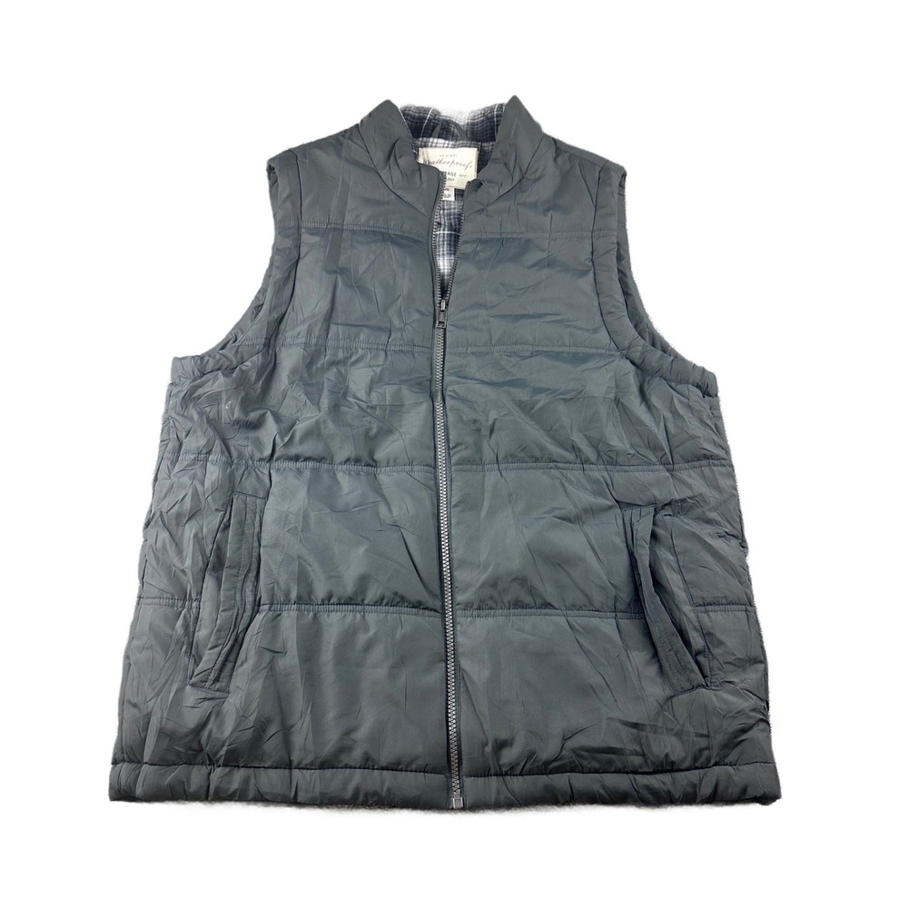 Weatherproof Vintage Vest Men L Gray Flannel Lined Quilted Full Zip Workwear